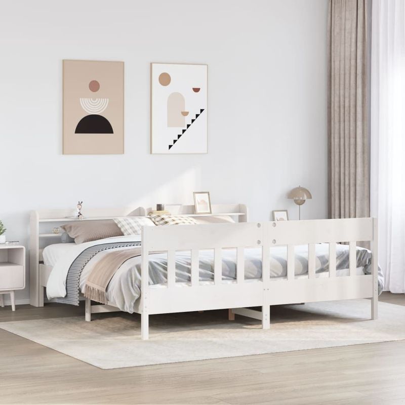 vidaXL - Bedframe - zonder - matras - massief - grenenhout - wit - 200x200 - cm