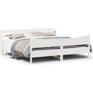 vidaXL Bedframe met hoofdbord massief grenenhout wit 200x200 cm