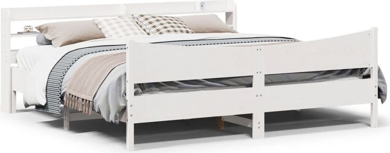 vidaXL Bedframe met hoofdbord massief grenenhout wit 200x200 cm