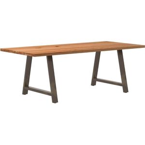vidaXL Eettafel rechthoekig 220x100x74 cm massief eikenhout lichtbruin