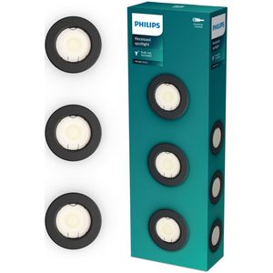 Philips Led inbouwspot | Rond | Zwart | Ø 68 mm | GU10 fitting | IP20 | 3 stuks