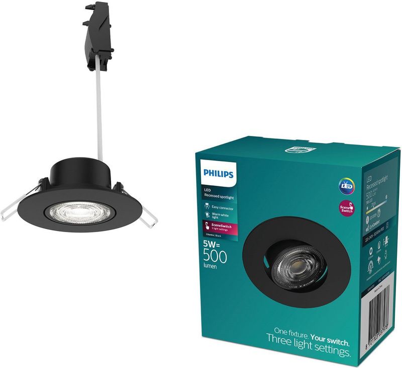 Philips Cilantro inbouwspot - SceneSwitch lichttechnologie - 5W - Warmwit licht: 2700K - Zwart