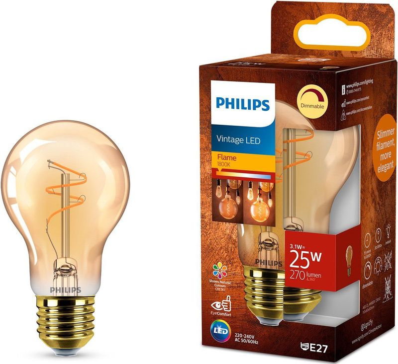 Philips - LED Lamp E27 - Peer A60 - Filament - Goud - Dimbaar - 3.1W (25W)