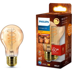 Philips - Vintage LED - Dimbare Lamp - Amberkleurig Glas - E27 Fitting - 60W - Extra Warmwit Licht 2200K