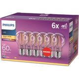 Philips LED lamp transparant E27 7W 2700K Warmwit (6 Stuks)