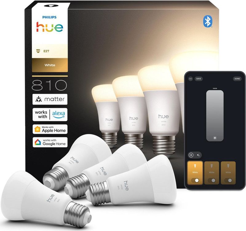 Philips - Hue A60 - Slimme Ledlamp - Warm Wit Licht - E27 Fitting - 4-pack