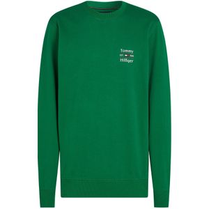 Tommy Hilfiger - Sweatshirt - Groen - Polyester - Ronde Hals - Geborduurd Logo