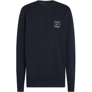 Tommy Hilfiger - Sweatshirt - Blauw - Polyester - Ronde Hals - Geborduurd Logo