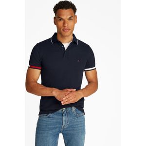 Tommy Hilfiger - Flag Cuff Slim Polo - Donkerblauw - Heren Poloshirt
