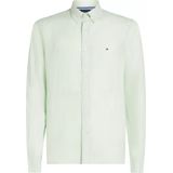 Tommy Hilfiger - Groen Effen Overhemd - Linnen - Lange Mouwen - Button Down Kraag