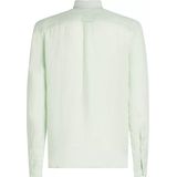 Tommy Hilfiger - Groen Effen Overhemd - Linnen - Lange Mouwen - Button Down Kraag