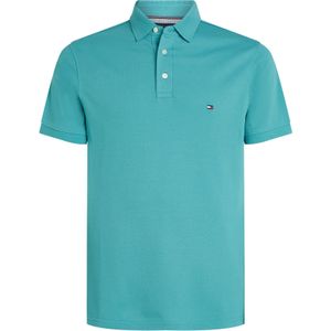 Tommy Hilfiger, Tops, Heren, Blauw, M, Katoen, Teal Polo Shirt Geborduurde Kraag Geribbeld