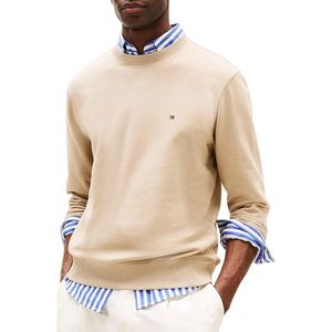 Tommy Hilfiger - Beige Sweatshirt met Ronde Hals en Geborduurd Logo - Katoen