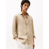 Tommy Hilfiger - Pigment Dyed Shirt - Effen - Beige - Popeline - 100% Linnen