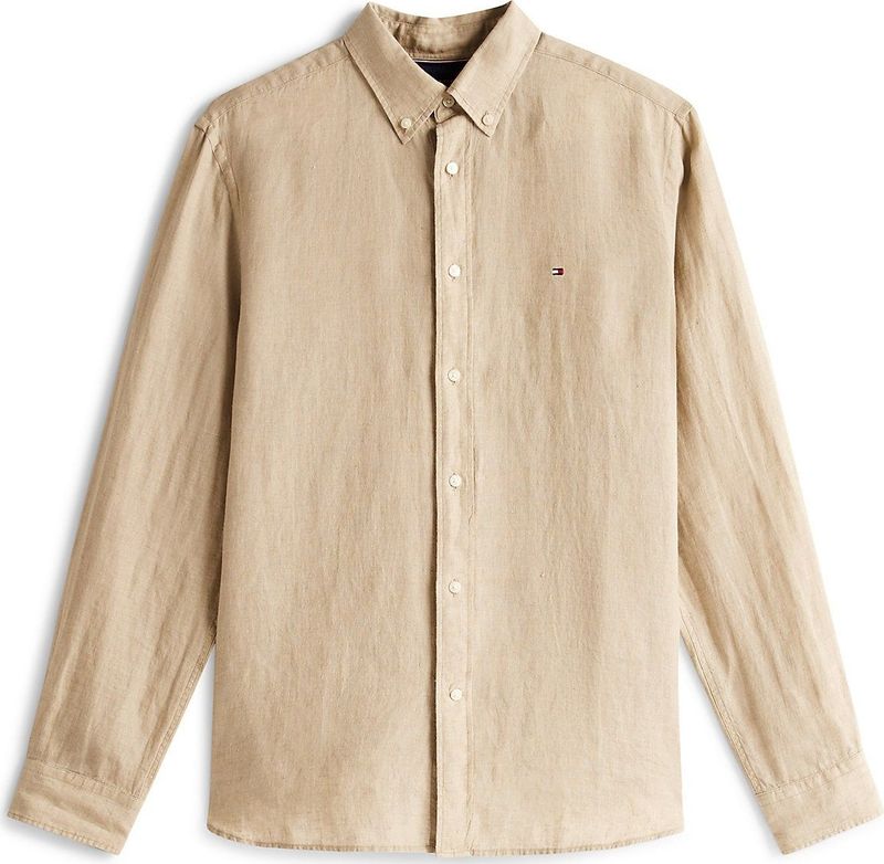 Tommy Hilfiger - Pigment Dyed Shirt - Effen - Beige - Popeline - 100% Linnen