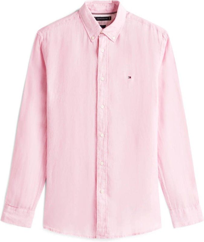 Tommy Hilfiger Hemd Lange Mouw - Roze Pigment Dyed - 100% Linnen