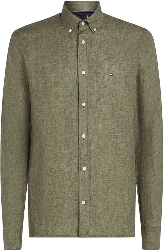 Tommy Hilfiger - Overhemd - Groen - Linnen - Normale Fit