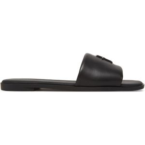 Tommy Hilfiger Th Logo Hardware lederen muiltjes platte sandalen voor dames, Zwart, 37 EU