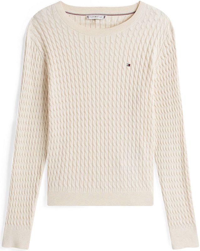 Tommy Hilfiger - Kabeltrui - Beige - Zachte Stof - Ronde Hals