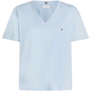 TOMMY HILFIGER - Shirt - Duifblauw - V-hals - Losse Pasvorm - Kwartmouw