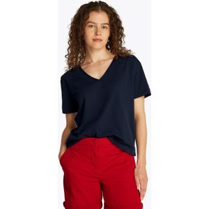 Tommy Hilfiger T-Shirt »SLUB CROP V-NK SS«, mit offener Kante, mit Logostickerei