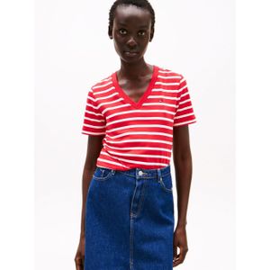 Tommy Hilfiger Gebreide tops met korte mouwen voor dames, Rood (Primary Red/Ecru Stp), 3XL