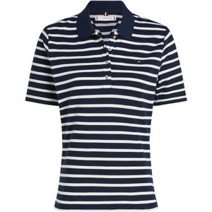 Tommy Hilfiger 1985 Reg Pique Polo Ss Ww0ww43224 1985 REG PIQUE POLO SS WW0WW43224 Dames, Blauw (Dark Night Navy/Ecru Stp)