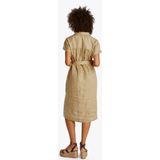 Tommy Hilfiger Linnen midi-hemdjurk met korte mouwen voor dames, Beige (Kameel), 58