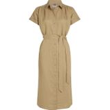 Tommy Hilfiger Linnen midi-hemdjurk met korte mouwen voor dames, Beige (Kameel), 58