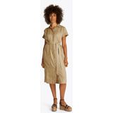 Tommy Hilfiger Linnen midi-hemdjurk met korte mouwen voor dames, Beige (Kameel), 58