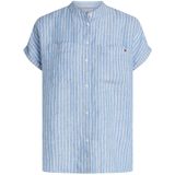 Tommy Hilfiger - ESS Linnen Collarless S/S Blouse - Blauw - Viscose Crêpe