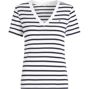 TOMMY HILFIGER Dames NIEUWE SLIM CODY V-NK SS WW0WW40584, Blauw, M, Blauw (Bretonse Dark Night Navy Stp), M