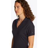 TOMMY HILFIGER - LYOCELL OPEN-NK F&F POLO JURK - Zwart - 65% Lyocell