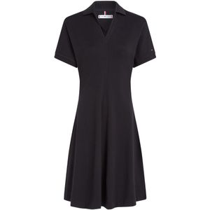 TOMMY HILFIGER - LYOCELL OPEN-NK F&F POLO JURK - Zwart - 65% Lyocell