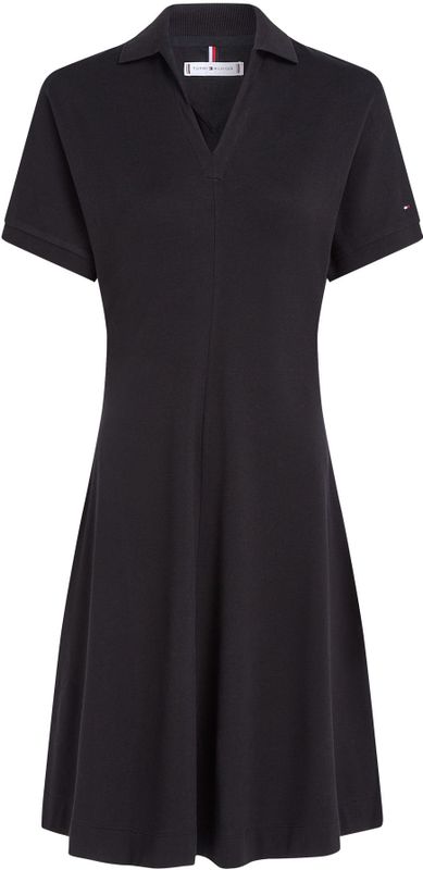 TOMMY HILFIGER - LYOCELL OPEN-NK F&F POLO JURK - Zwart - 65% Lyocell
