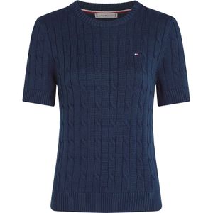 TOMMY HILFIGER Dames CO KABEL MID GG SS C-NK SWT WW0WW38744, Blauw, XL, Blauw (Donker Nacht Marine), XL