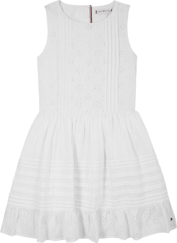 Tommy Hilfiger - EMBROIDERED COTTON DRESS SLVLS - Zomerjurk - Wit - Met Delicate Gaatjesborduursel