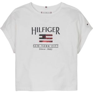 Tommy Hilfiger - HILFIGER SEQUINS FLAG TEE SS - T-shirt - Wit - Katoen
