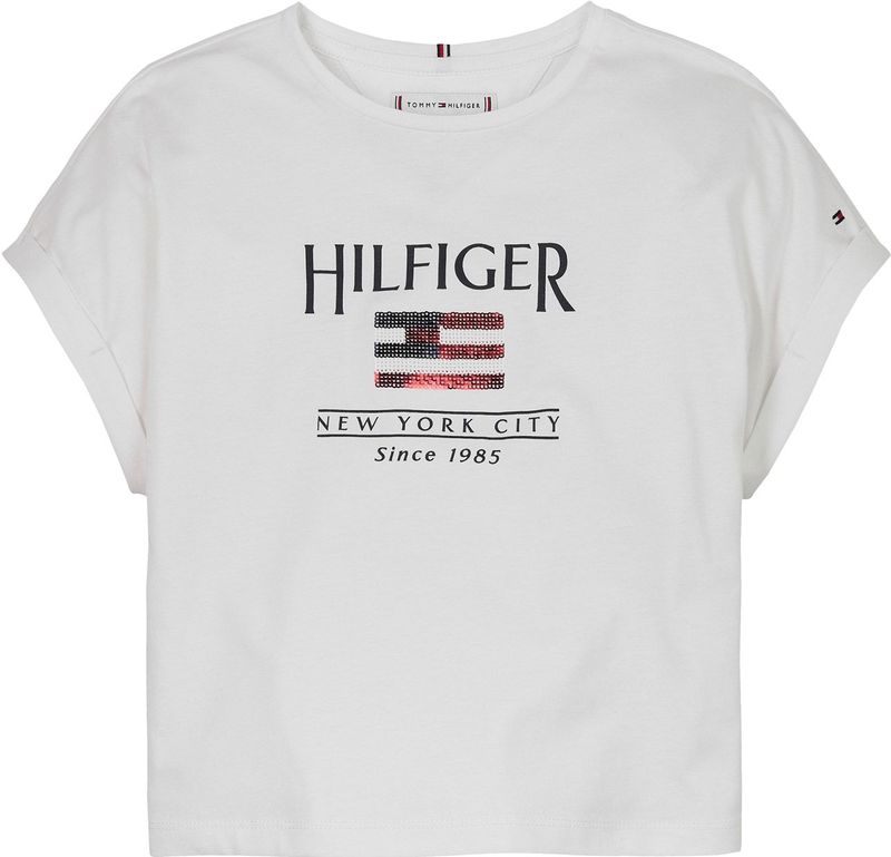 Tommy Hilfiger - HILFIGER SEQUINS FLAG TEE SS - T-shirt - Wit - Katoen