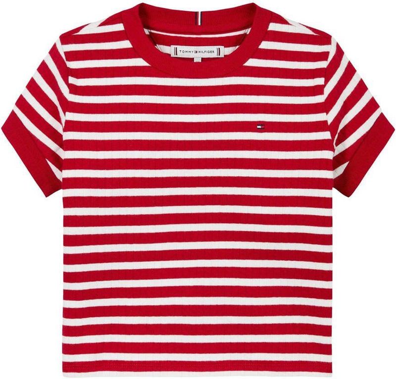 Tommy Hilfiger - T-shirt - Rood/Wit - Katoen/Viscose/Elastaan