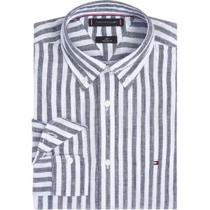 Tommy Hilfiger - Blauw Casual Hemd Lange Mouw - Linen Stripe