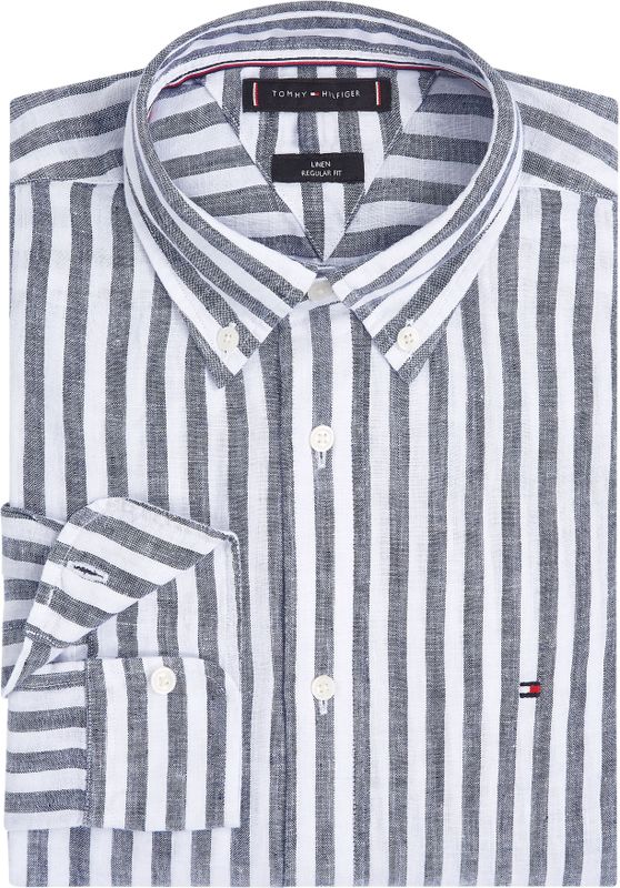 Tommy Hilfiger - Blauw Casual Hemd Lange Mouw - Linen Stripe