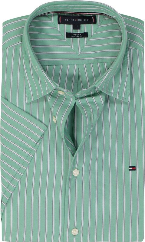 Tommy Hilfiger - Gestreept Overhemd - Groen - Korte Mouwen - Poplin
