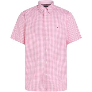 Tommy Hilfiger Flex Poplin Regular Fit Shirt, korte mouw, popeline, roze met wit geruit