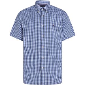 Tommy Hilfiger Flex Poplin Regular Fit Shirt, korte mouw, popeline, blauw met wit geruit