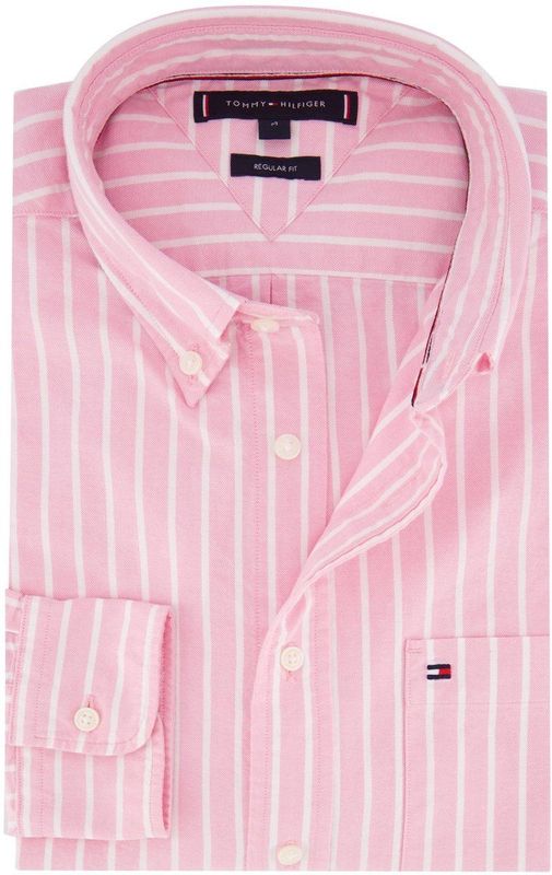 Tommy Hilfiger - Regular Fit - Overhemd - Roze Gestreept - 100% Katoen