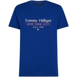 TOMMY HILFIGER - Shirt - Blauw/Rood/Wit - Jersey - Ronde Hals - Kwartmouw