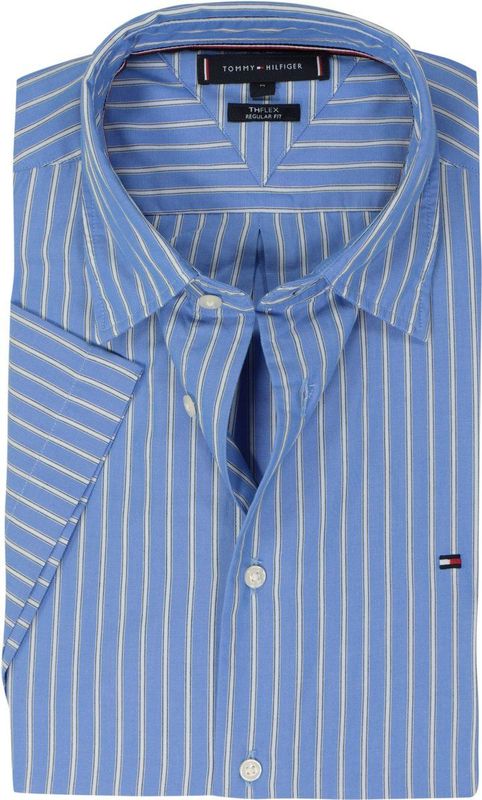 Tommy Hilfiger - Middenblauw Overhemd - Korte Mouwen - Poplin