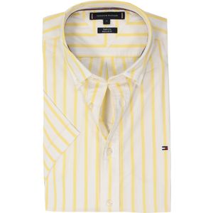 Tommy Hilfiger - Wit Gestreept Overhemd - Katoen - Korte Mouwen - Button Down Kraag