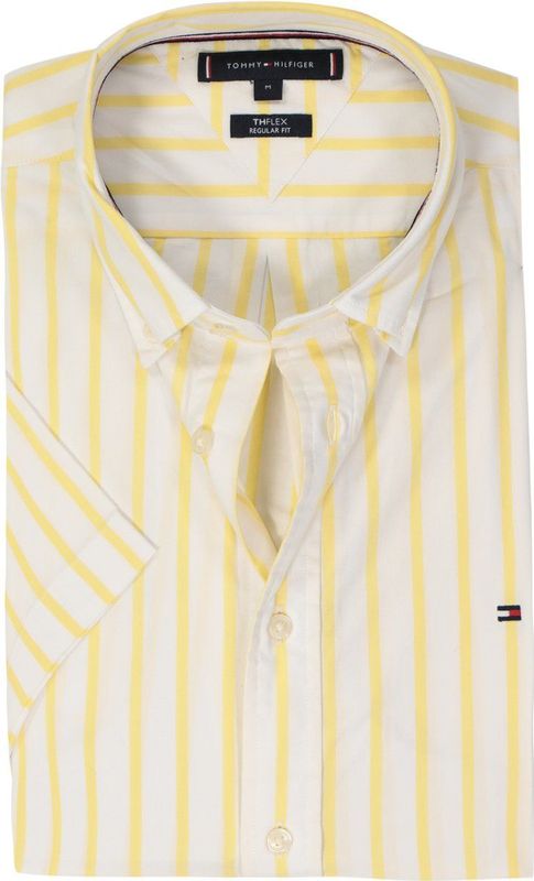 Tommy Hilfiger - Overhemd - Wit met Geel - Poplin - Korte Mouwen